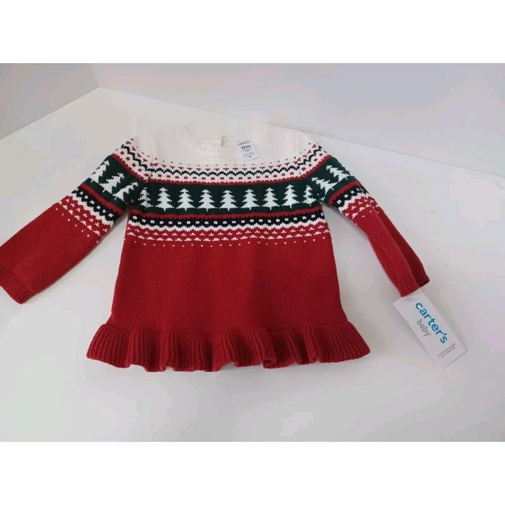 NWT Carter's Baby 100% cotton Fair Isle‎ Sweater Holiday Christmas 12 MO